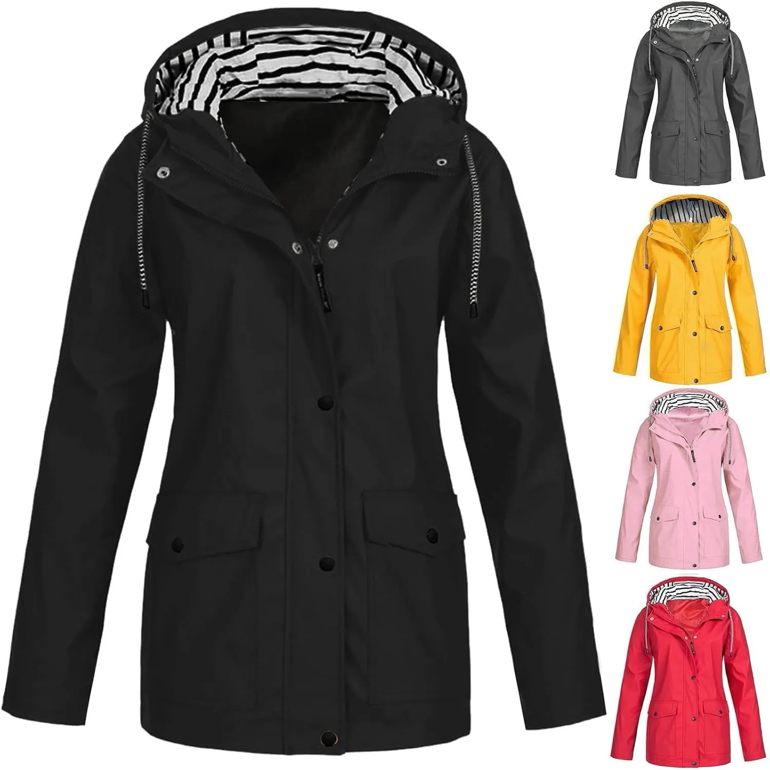 TIMIFIS Womens Raincoats Waterproof Lightweight Rain Jacket with Hood Active Outdoor Rain Coats Packable Windbreaker Tops