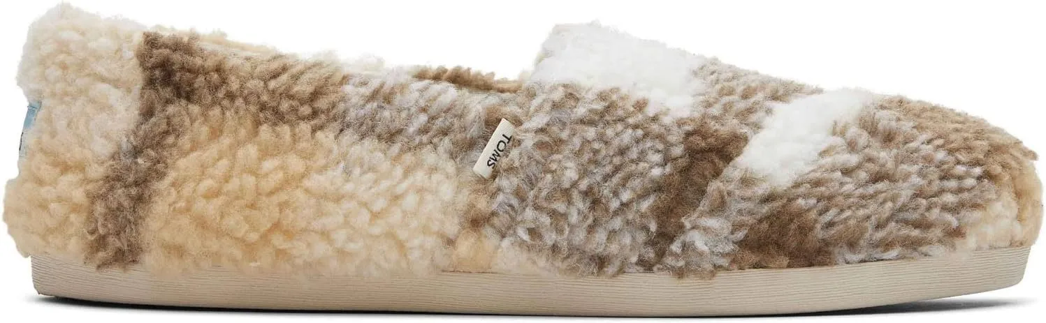 TOMS Womens Alpargata Fuzzy Plaid Slip On Flats Casual - Beige - Size 7 B