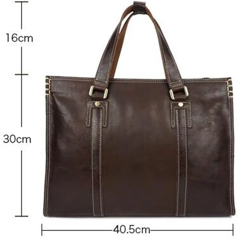 Top Layer Cowhide Genuine Leather Handbag Shoulder Bag Messenger Bag Men's Briefcase (D Som visas p? bilden)