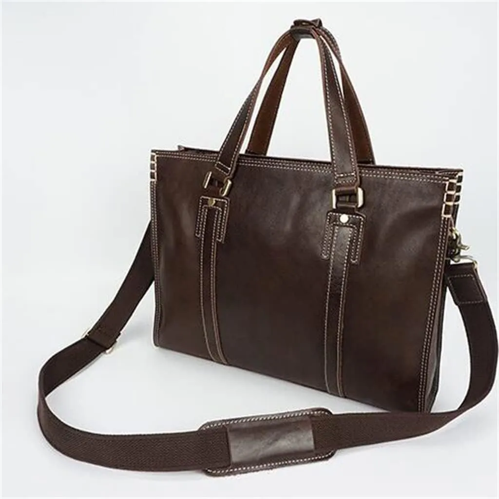 Top Layer Cowhide Genuine Leather Handbag Shoulder Bag Messenger Bag Men's Briefcase (D Som visas p? bilden)