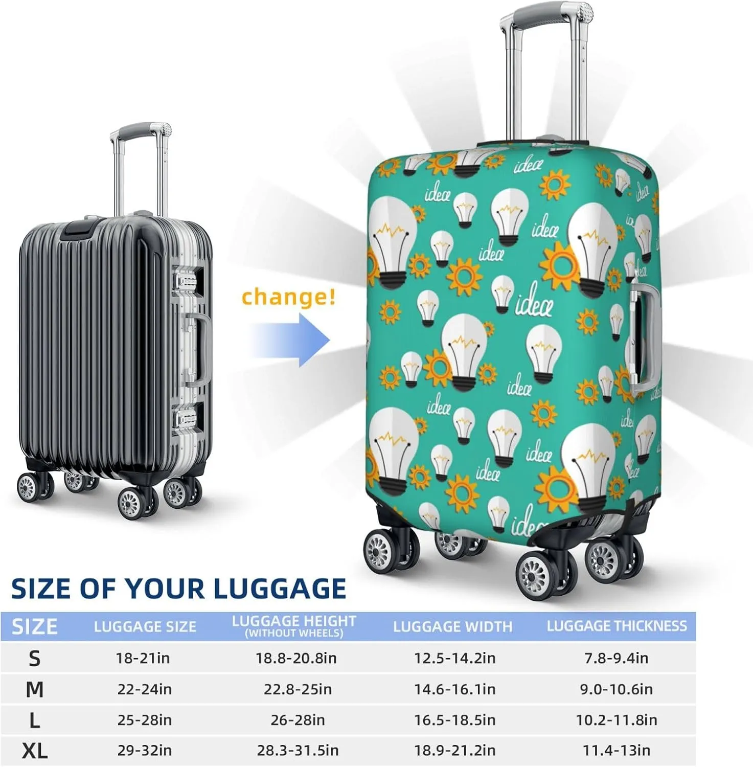 Travel Luggage Covers - Light Bulb Pattern gear Elasticity Suitcase Covers Protector for Luggage 18-32 Inch