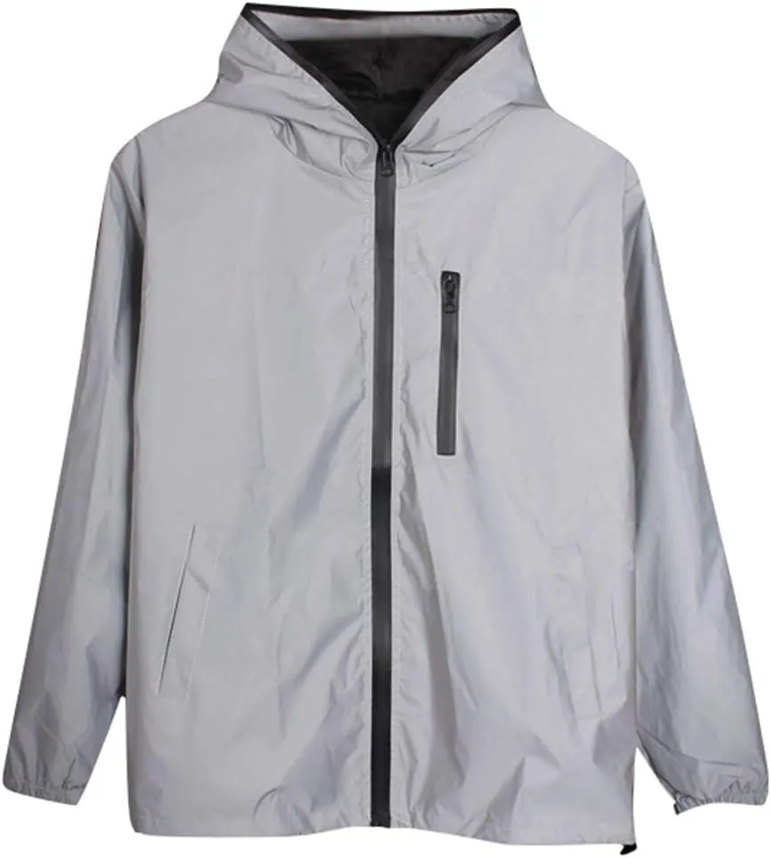 Unisex Hooded Windbreaker Coat Fashion Reflective Jacket Full Zip Waterproof Hiking Athletic Jackets Coats
