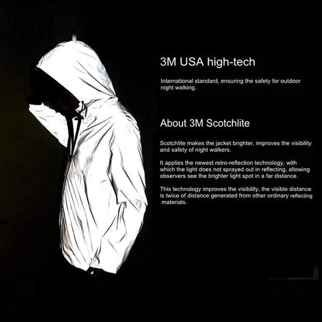 Unisex Hooded Windbreaker Coat Fashion Reflective Jacket Full Zip Waterproof Hiking Athletic Jackets Coats