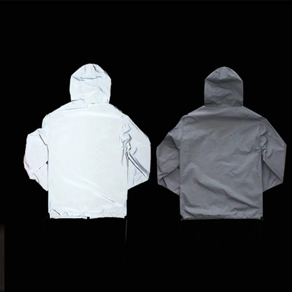 Unisex Hooded Windbreaker Coat Fashion Reflective Jacket Full Zip Waterproof Hiking Athletic Jackets Coats