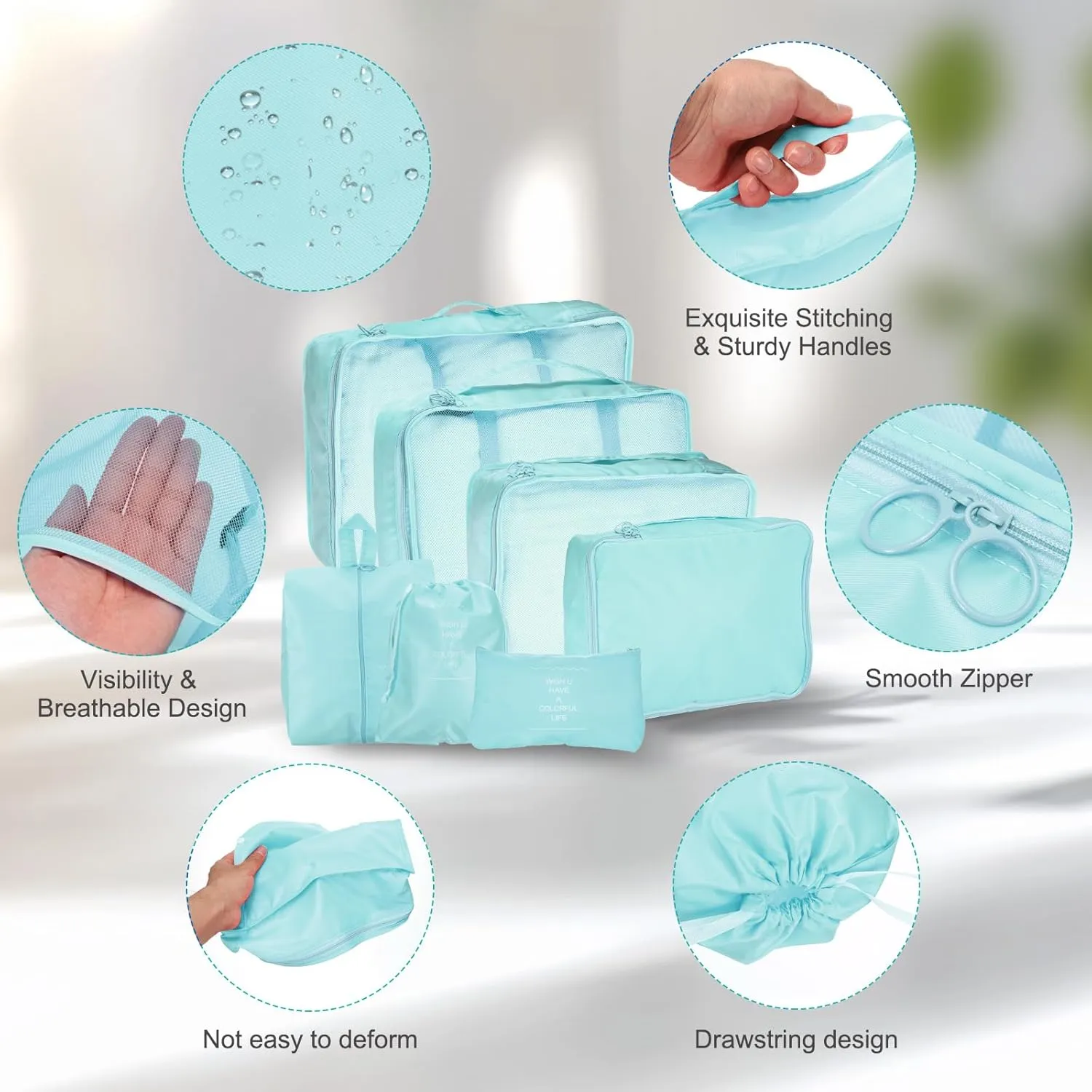 uxcell 7Set Travel Packing Cube, Travel Organizer Luggage Organizer Bags Lightweight Compression Cube Essentials for Outdoor Carry on Suitcases, Sky Blue