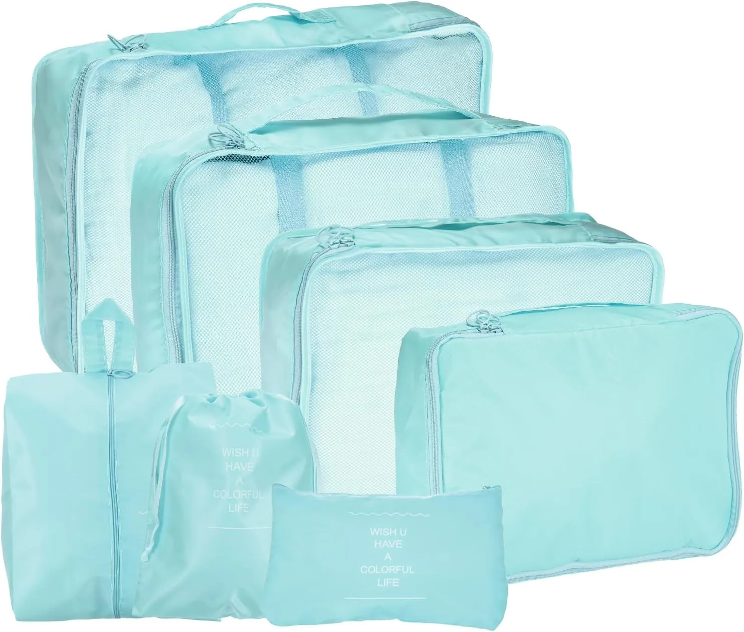 uxcell 7Set Travel Packing Cube, Travel Organizer Luggage Organizer Bags Lightweight Compression Cube Essentials for Outdoor Carry on Suitcases, Sky Blue
