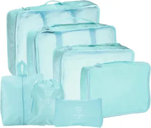 uxcell 7Set Travel Packing Cube, Travel Organizer Luggage Organizer Bags Lightweight Compression Cube Essentials for Outdoor Carry on Suitcases, Sky Blue