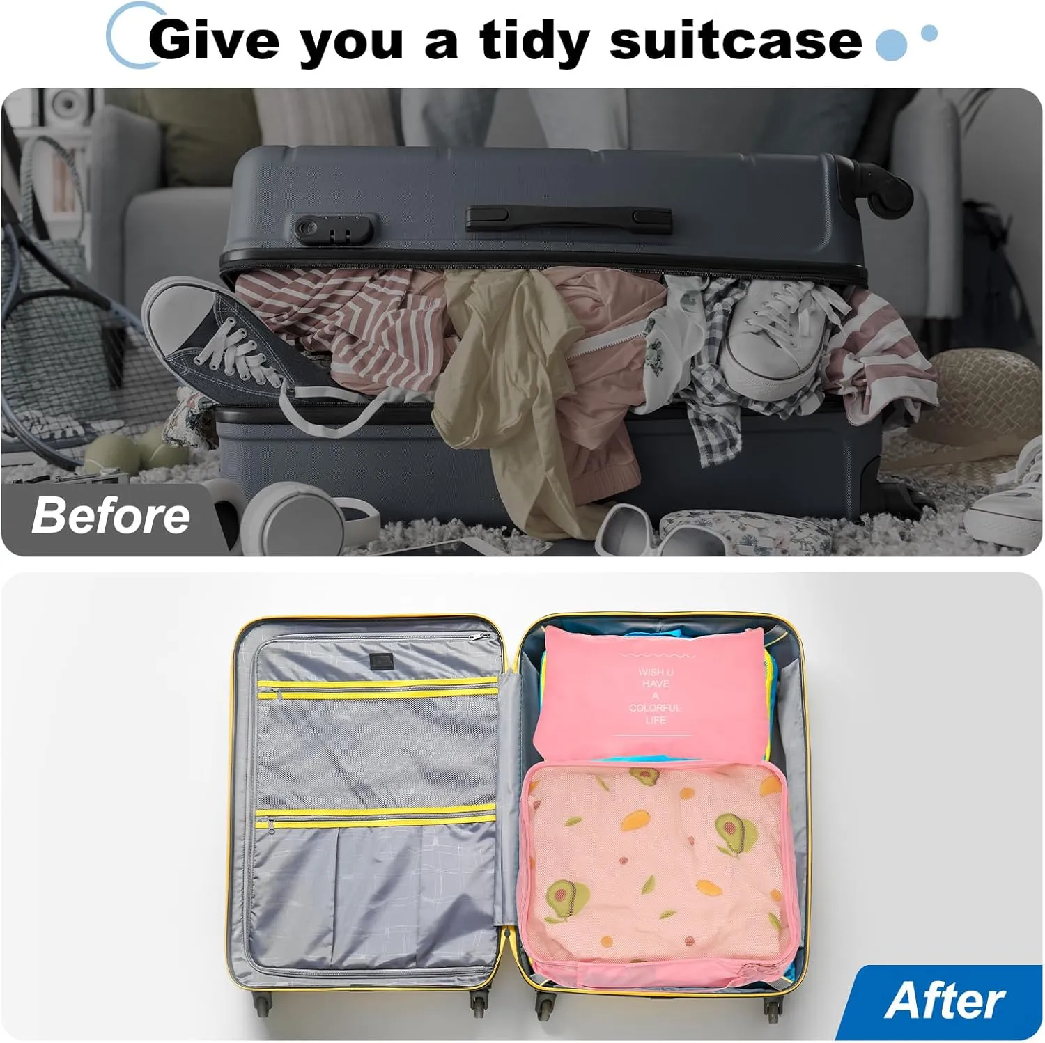 uxcell 7Set Travel Packing Cube, Travel Organizer Luggage Organizer Bags Lightweight Compression Cube Essentials for Outdoor Carry on Suitcases, Sky Blue