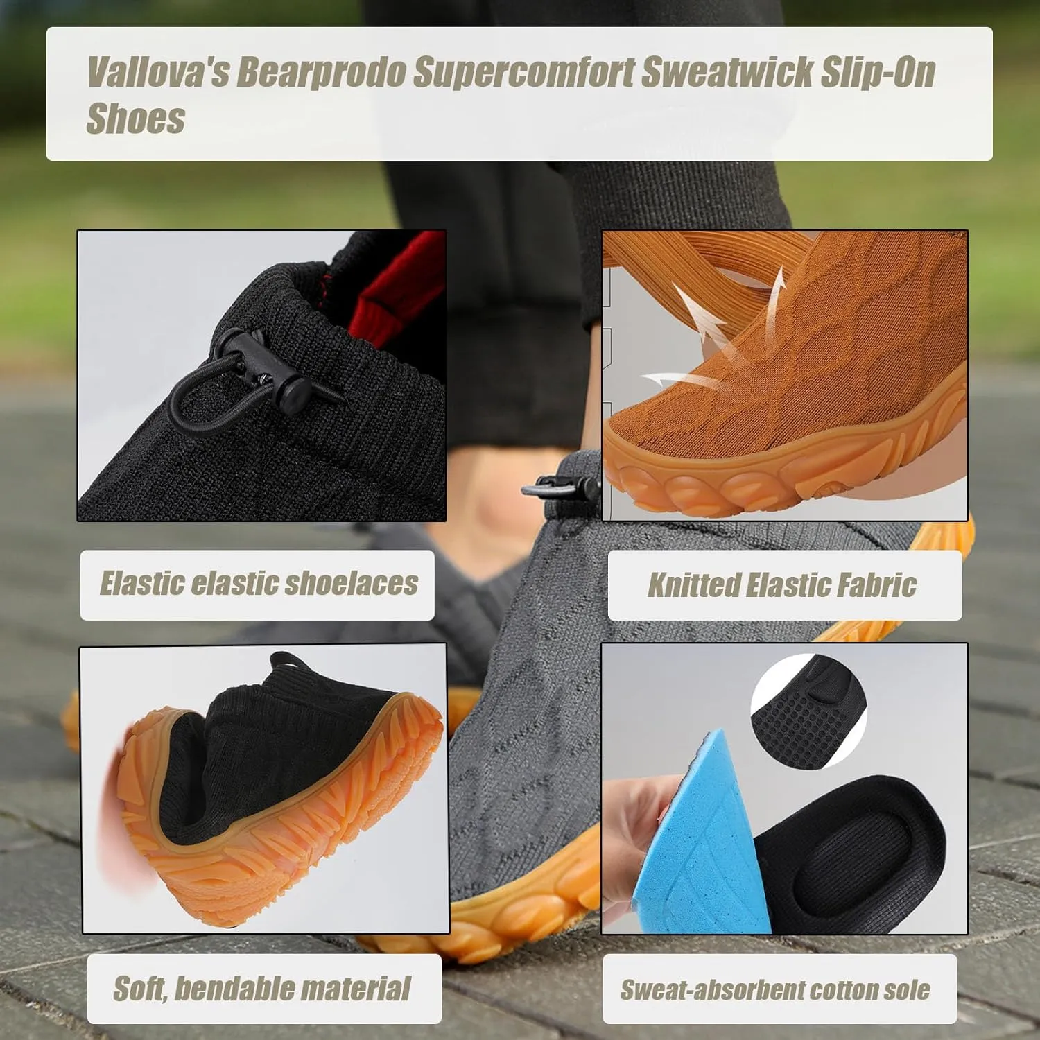 Vallova's Bearprodo Supercomfort Sweatwick Slip-On Shoes, Barefoot Trail Running Hike Shoes