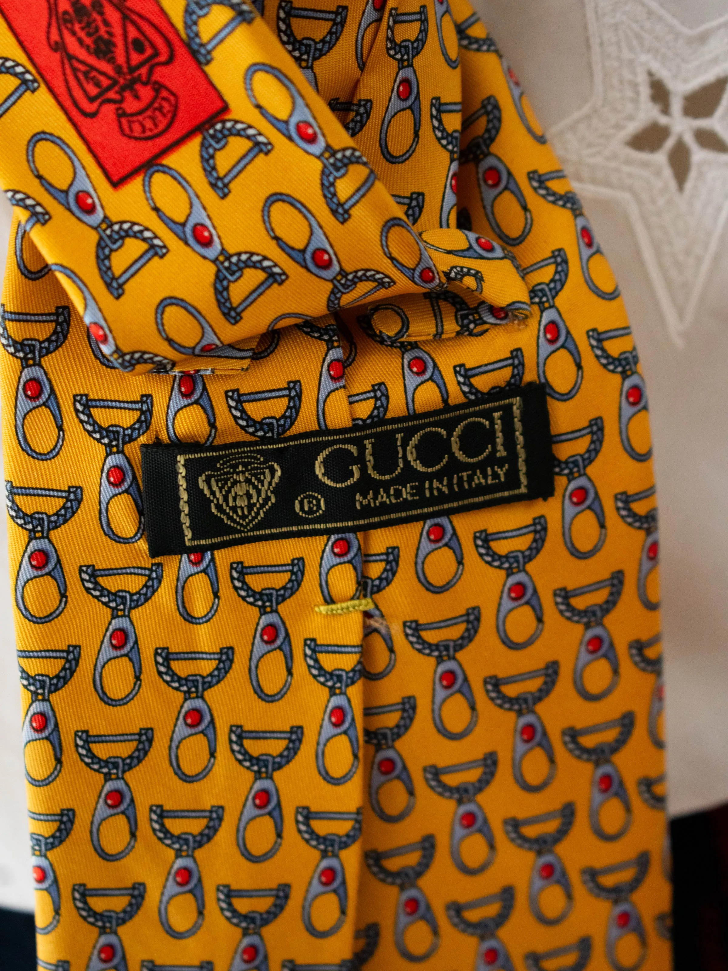 Vintage Gucci Yellow Silk Horsebit Neck Tie