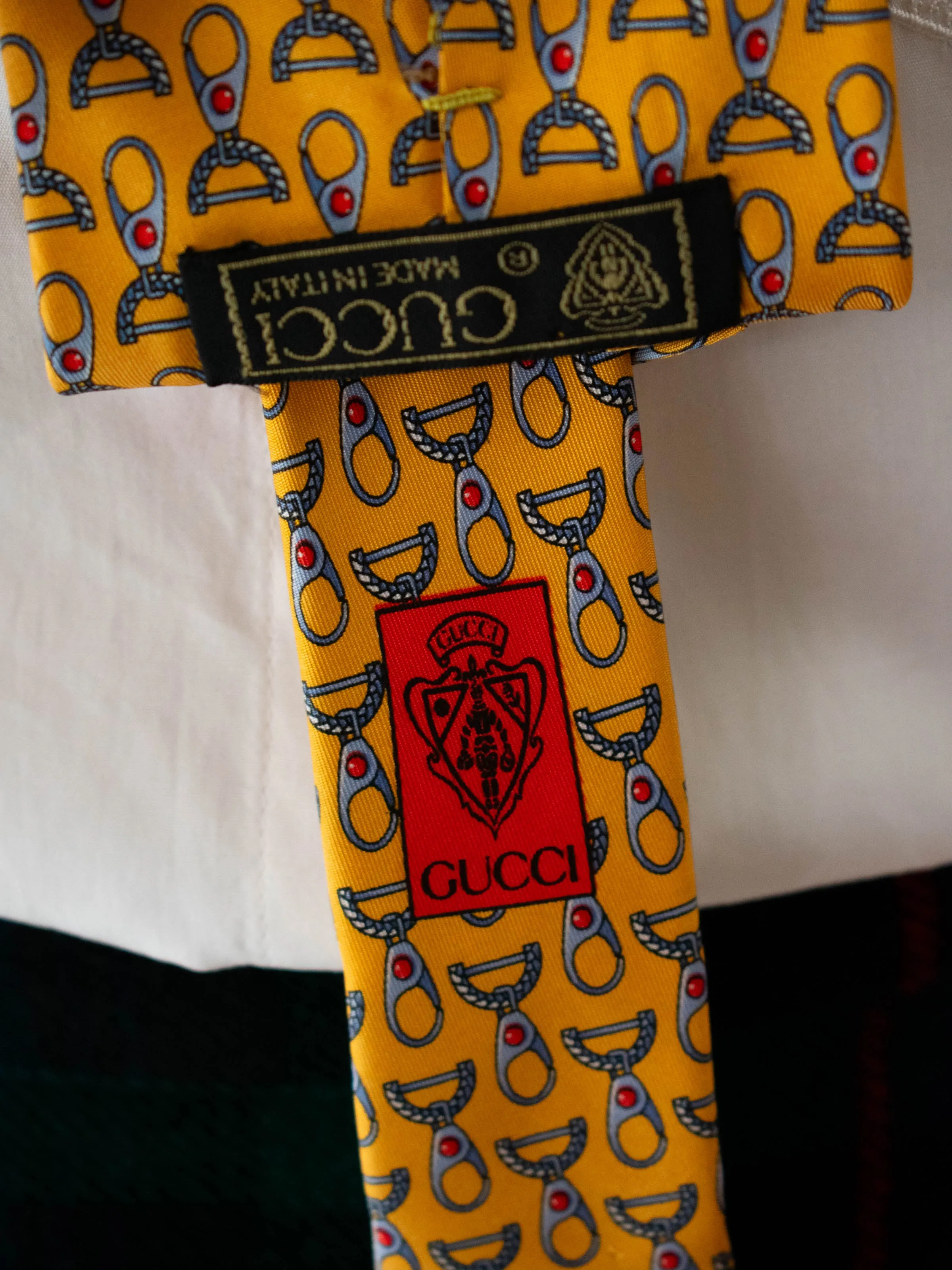 Vintage Gucci Yellow Silk Horsebit Neck Tie