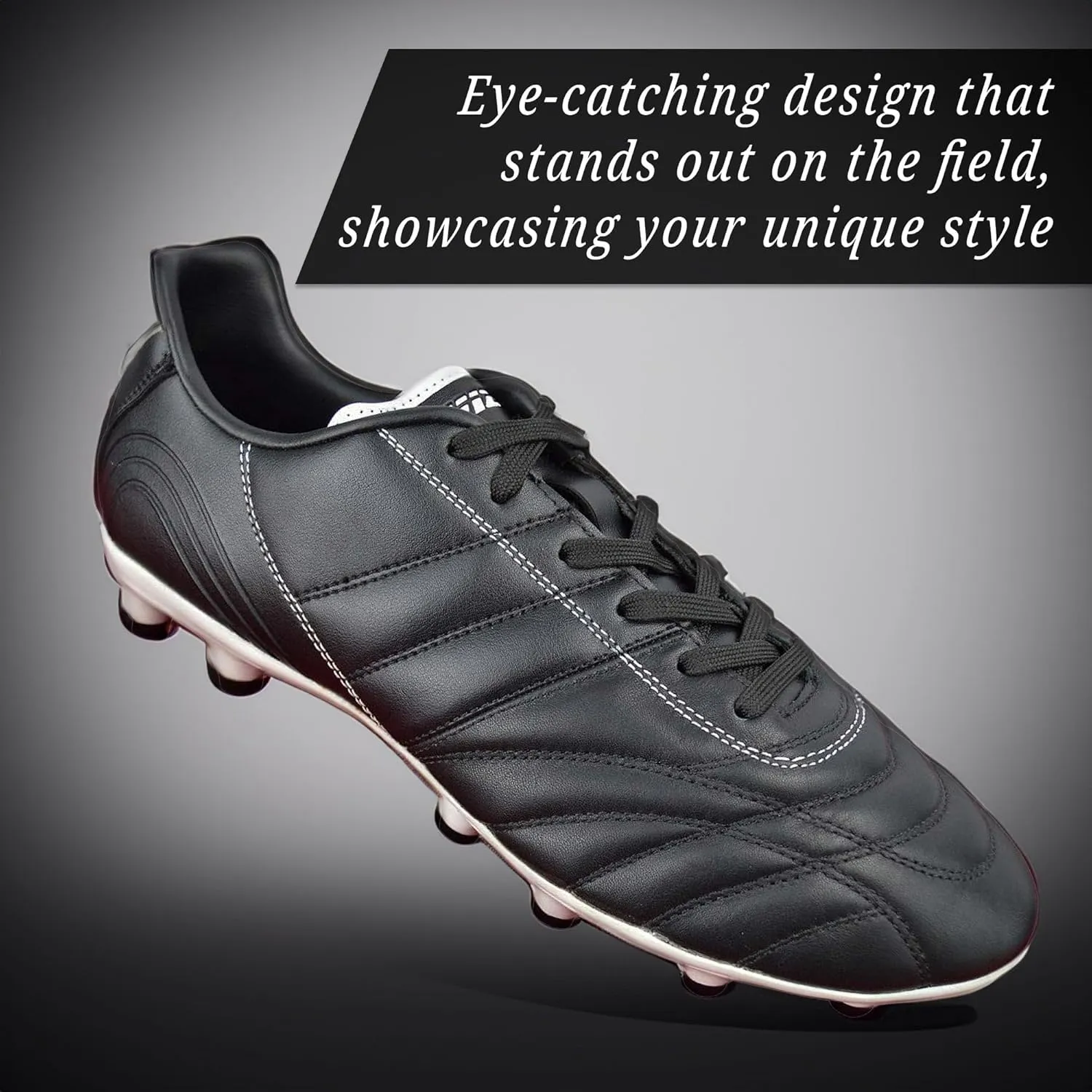 Vizari Premium Leather Soccer Cleats for Men & Women Classico Football FG Shoes  TPU Studs, Wide Fit, Durable Comfort, Black Cleats, Size - 6.5-13 (Unisex)