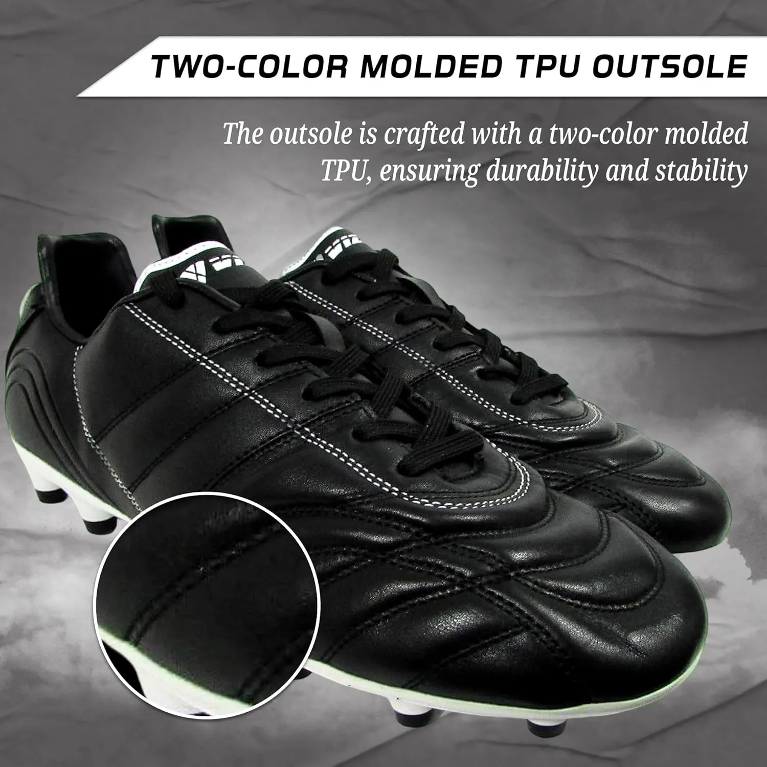 Vizari Premium Leather Soccer Cleats for Men & Women Classico Football FG Shoes  TPU Studs, Wide Fit, Durable Comfort, Black Cleats, Size - 6.5-13 (Unisex)