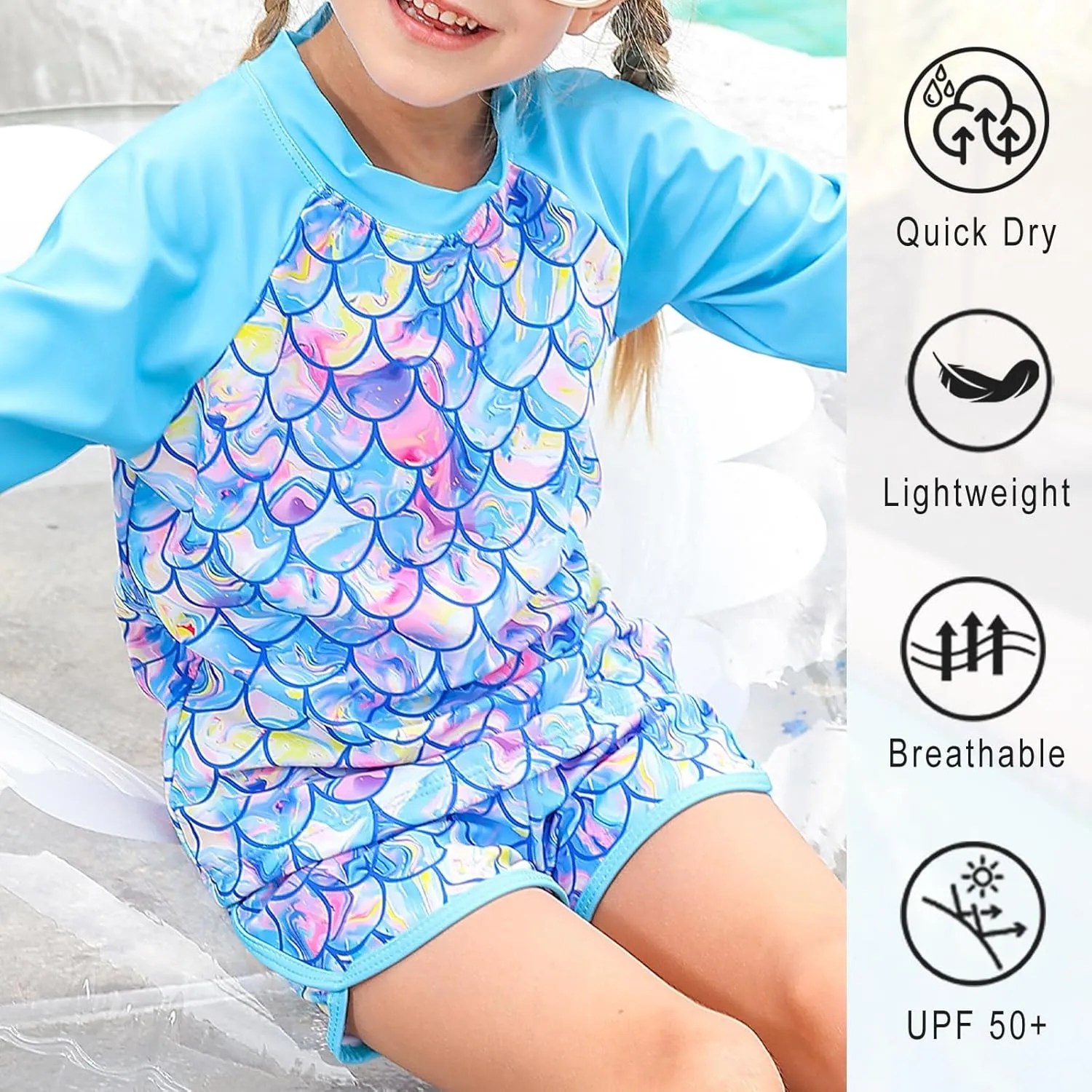 Vogseek Girls Rash Guard Two Pieces Swimsuit Long Sleeve Bathing Suit for 3-10 Years