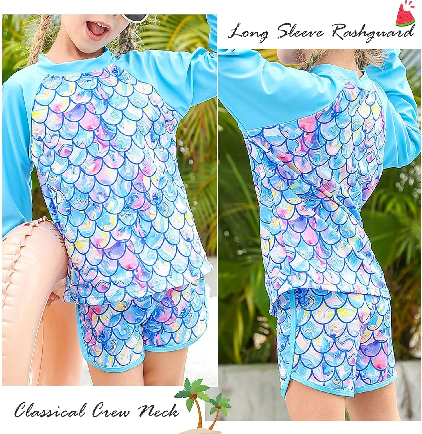 Vogseek Girls Rash Guard Two Pieces Swimsuit Long Sleeve Bathing Suit for 3-10 Years