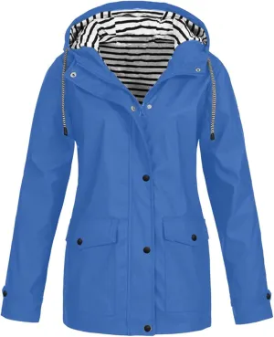 Waterproof Rain Jacket Women Raincoats Hooded Windbreaker Jacket Casual Long Sleeve Rain Jacket With Pockets
