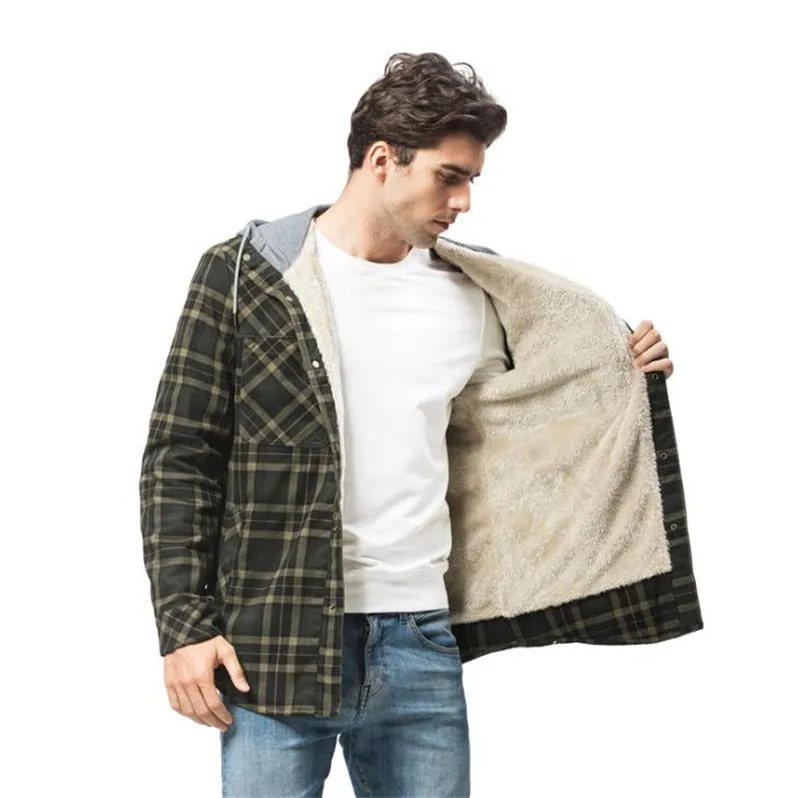 West Louis Winter Casual Plaid Hooded Velvet Jacket