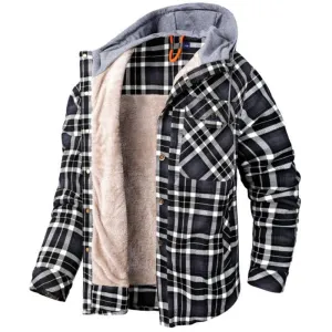 West Louis Winter Casual Plaid Hooded Velvet Jacket
