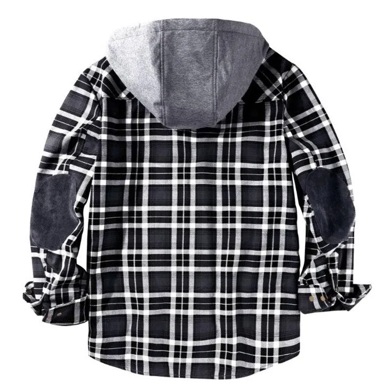 West Louis Winter Casual Plaid Hooded Velvet Jacket