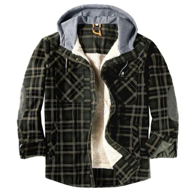 West Louis Winter Casual Plaid Hooded Velvet Jacket