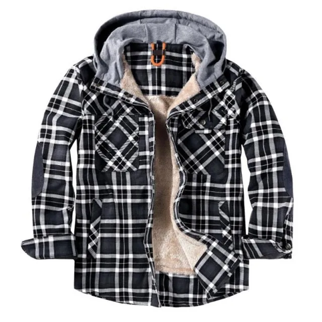 West Louis Winter Casual Plaid Hooded Velvet Jacket
