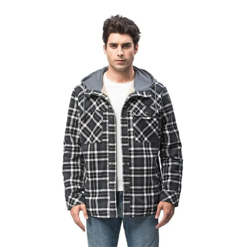 West Louis Winter Casual Plaid Hooded Velvet Jacket