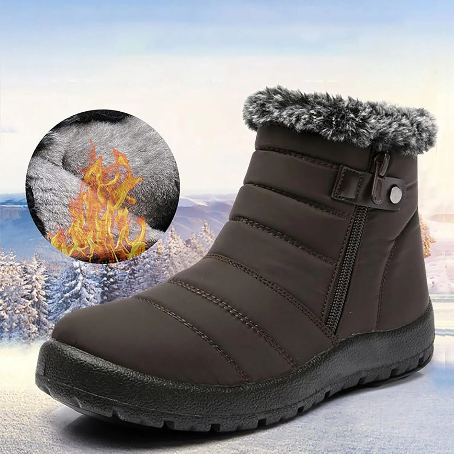 Winter Ankle Boots for Women Waterproof Snow Womens Black Snow Boots Ankle Snow Boots Size 7 Women Fur Boots Heels for Women Winter Botas Para Nieve Mujer