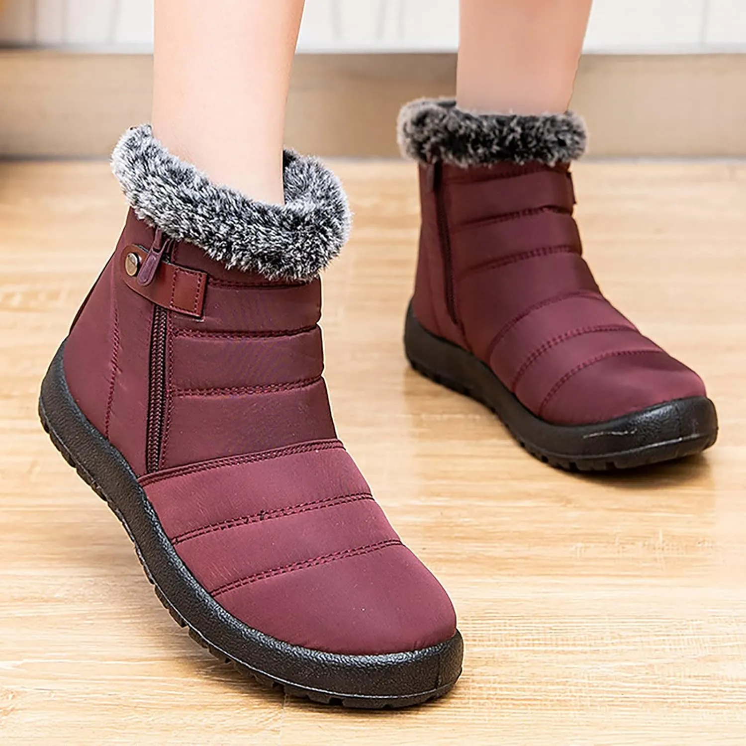 Winter Ankle Boots for Women Waterproof Snow Womens Black Snow Boots Ankle Snow Boots Size 7 Women Fur Boots Heels for Women Winter Botas Para Nieve Mujer