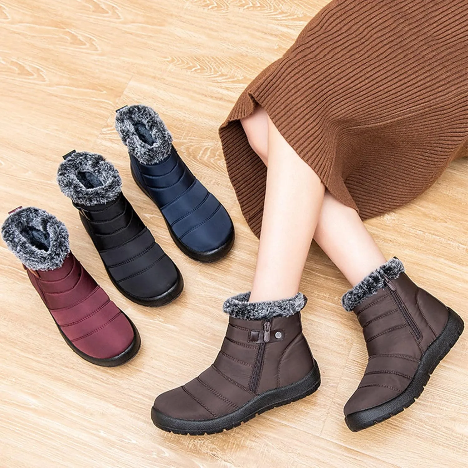 Winter Ankle Boots for Women Waterproof Snow Womens Black Snow Boots Ankle Snow Boots Size 7 Women Fur Boots Heels for Women Winter Botas Para Nieve Mujer