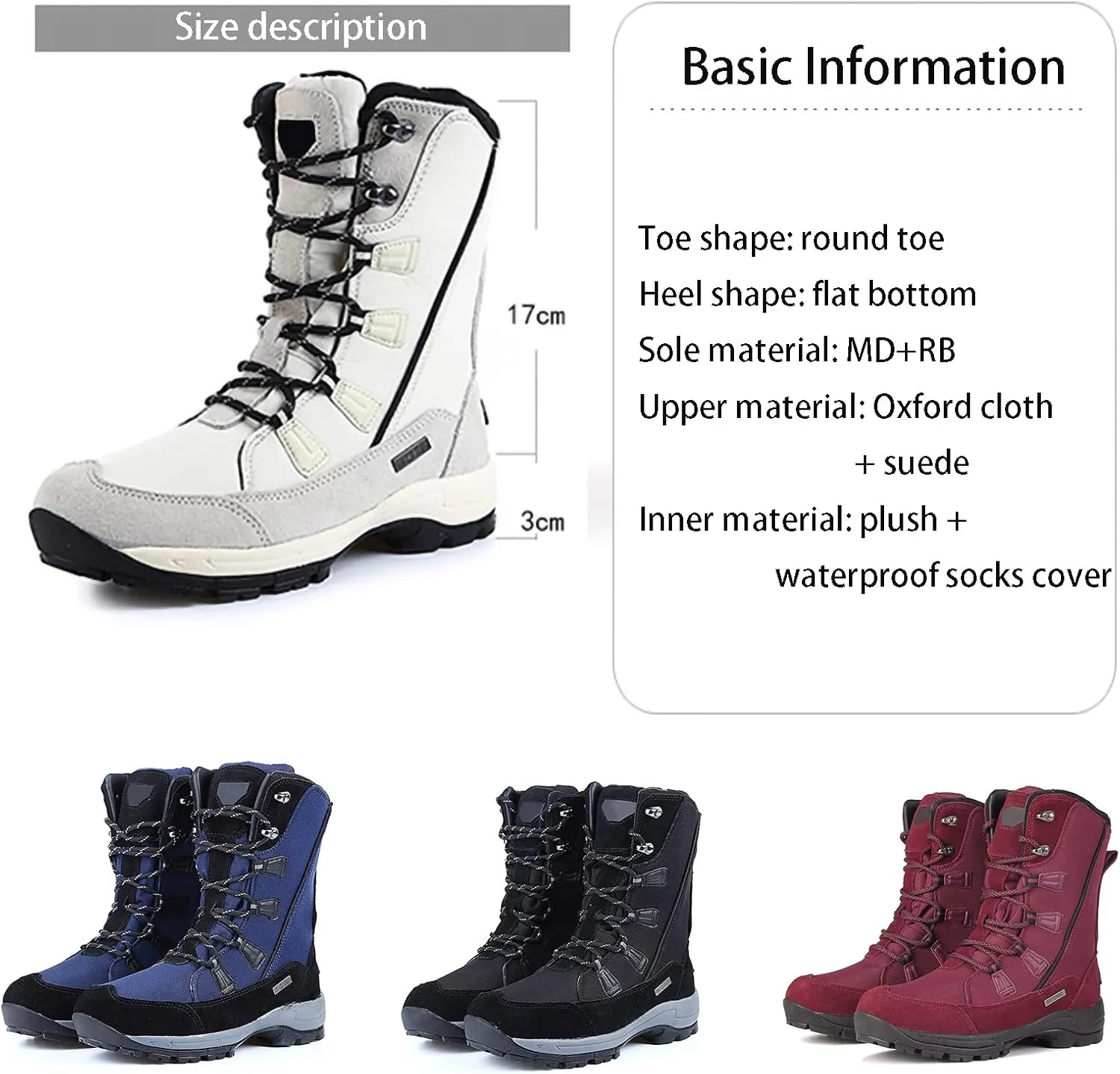 Winter Boots Mens Women Waterproof Walking Boots Warm Fur Lined Snow Shoes Men's Boots Womens for Hiking Trekking Walking Climbing, Lightweight Outdoor Lace Up Snow Shoes