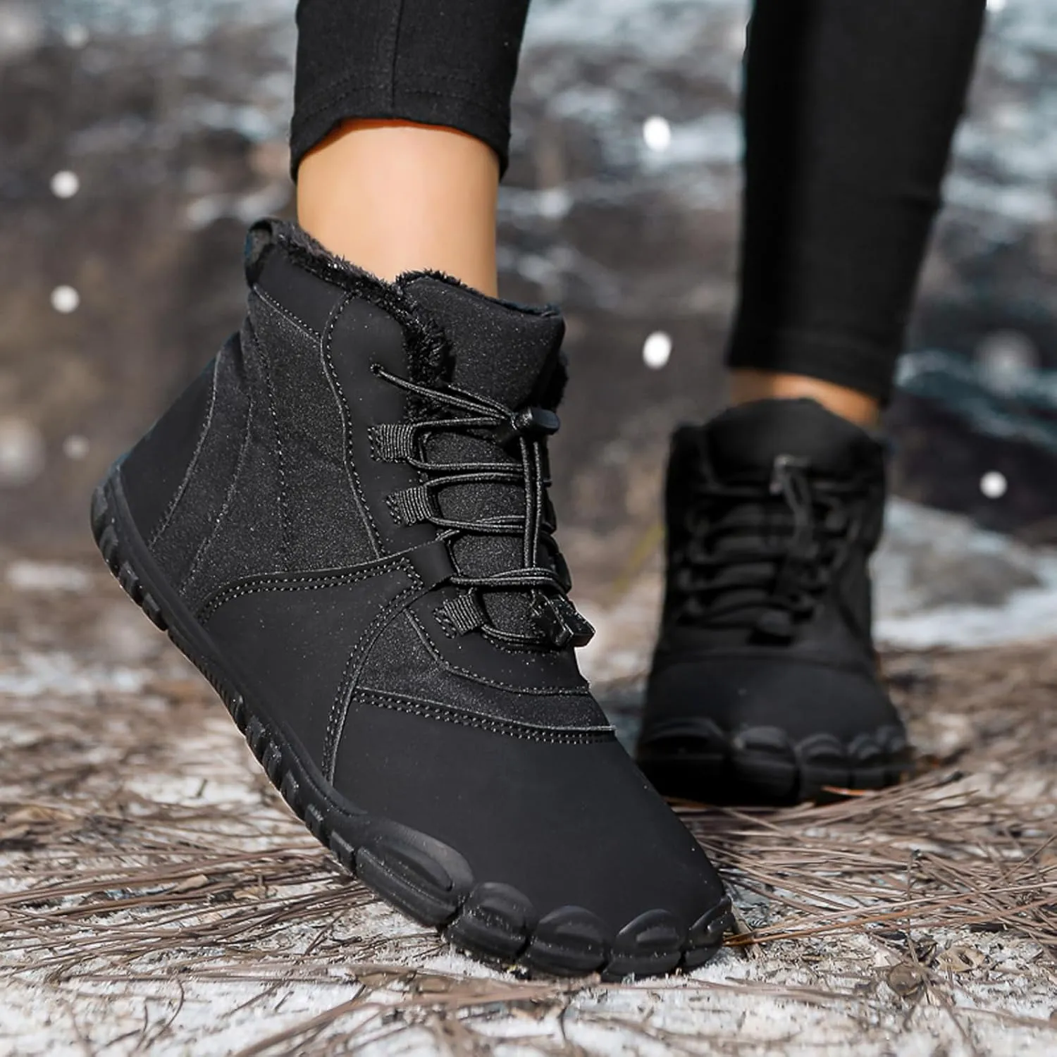 Winter Hiking Barefoot Boots Water-Resistant Warm Lining Wide Toe Box Boots Minimalist Zero Drop Sole Sneakers For Men and Women