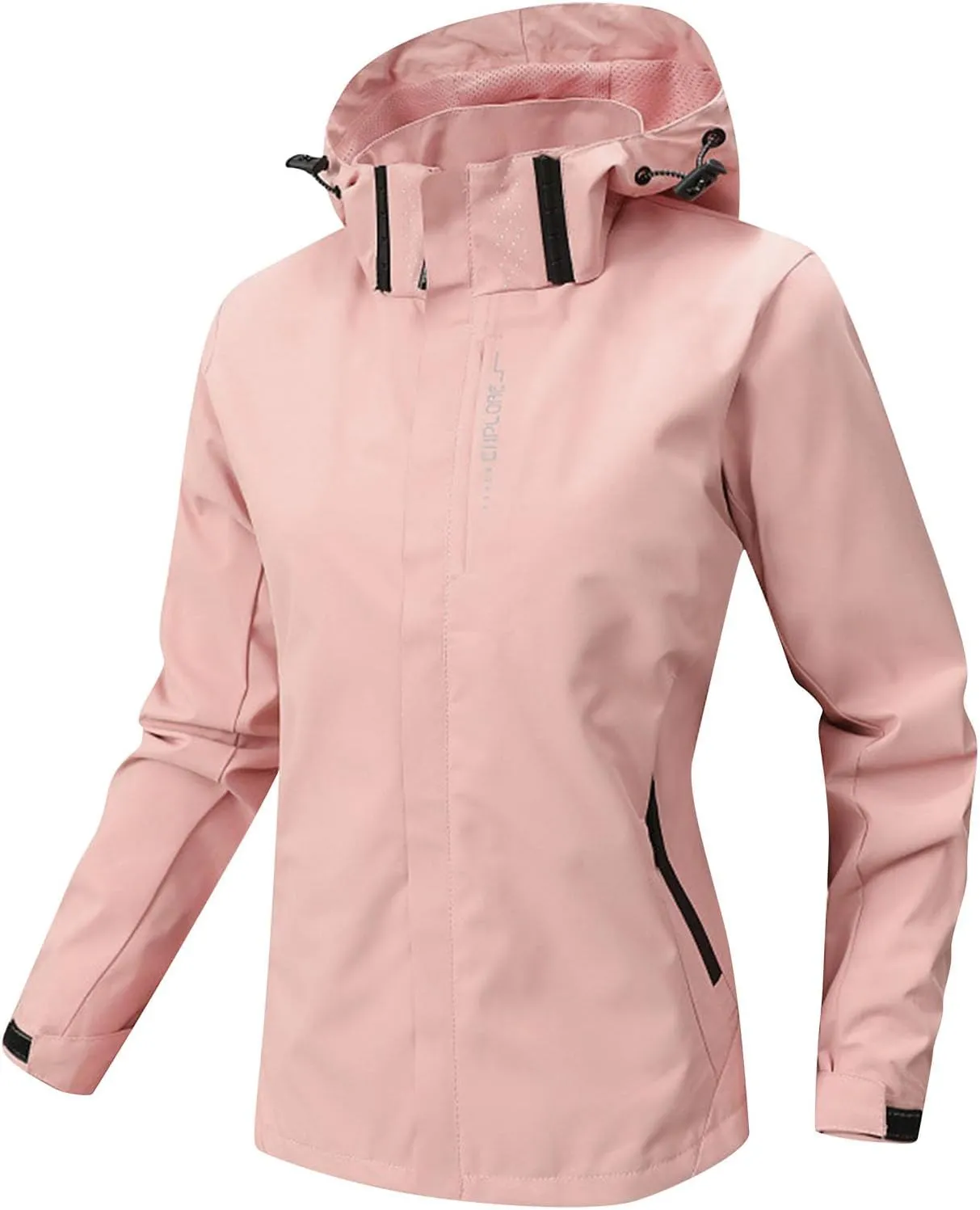 Women Windbreaker Jackets Fashion Solid Color Windproof Hood Jackets Outdoor Sport Hiking Rain Jacket Hoodies Tops
