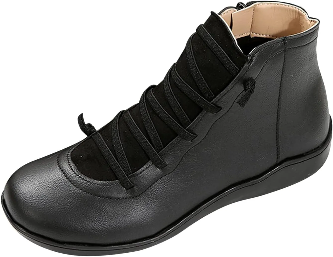 Womens Boots Retro Elegant Leather Flat Sole Boots for Women Exquisite Solid Color Soft Comfortable Ankle Boots