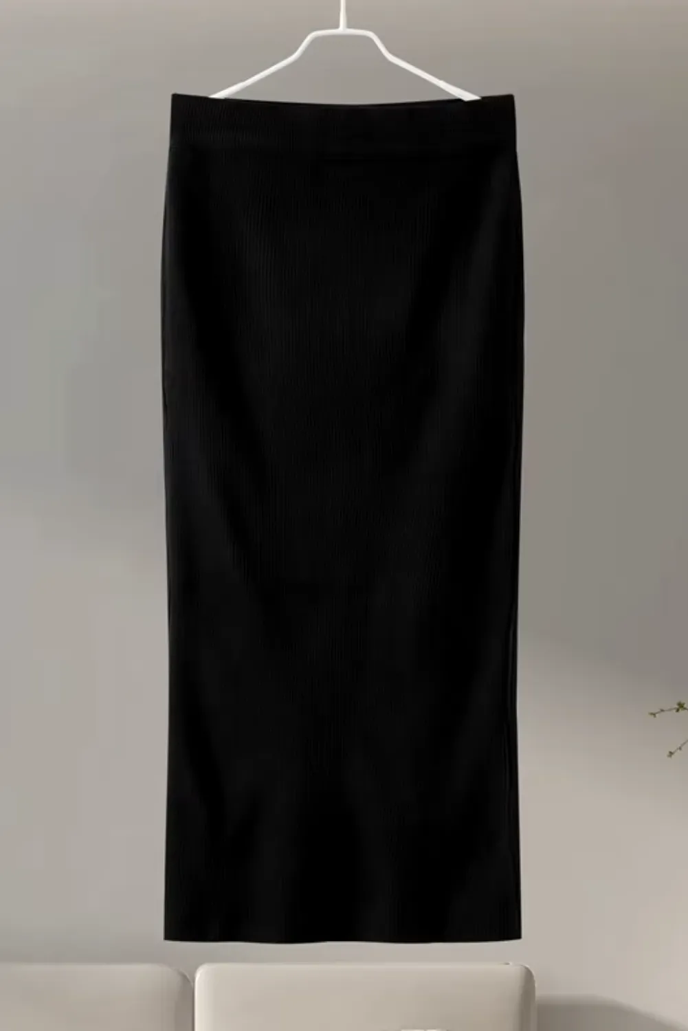 Womens Elegant Black Knitted  Buttoned Top & Skirt Two-Piece Set