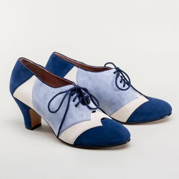Women's Retro Color Block Lace-up Block Heels 63781502S