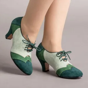 Women's Retro Color Block Lace-up Block Heels 63781502S