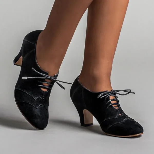 Women's Retro Color Block Lace-up Block Heels 63781502S