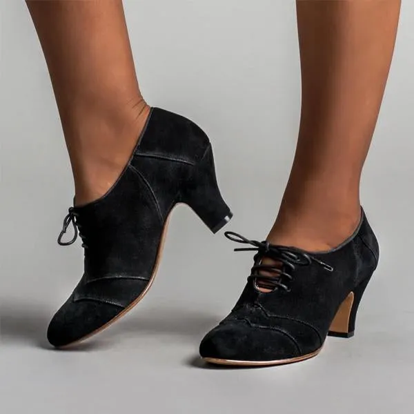 Women's Retro Color Block Lace-up Block Heels 63781502S