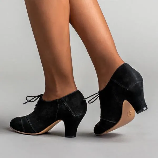Women's Retro Color Block Lace-up Block Heels 63781502S