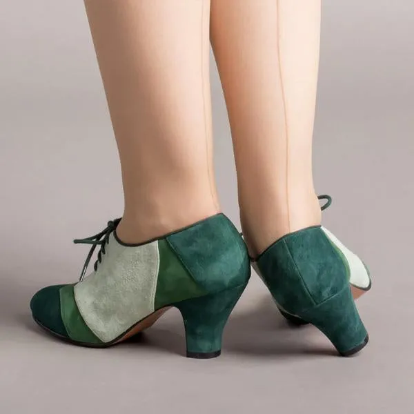 Women's Retro Color Block Lace-up Block Heels 63781502S