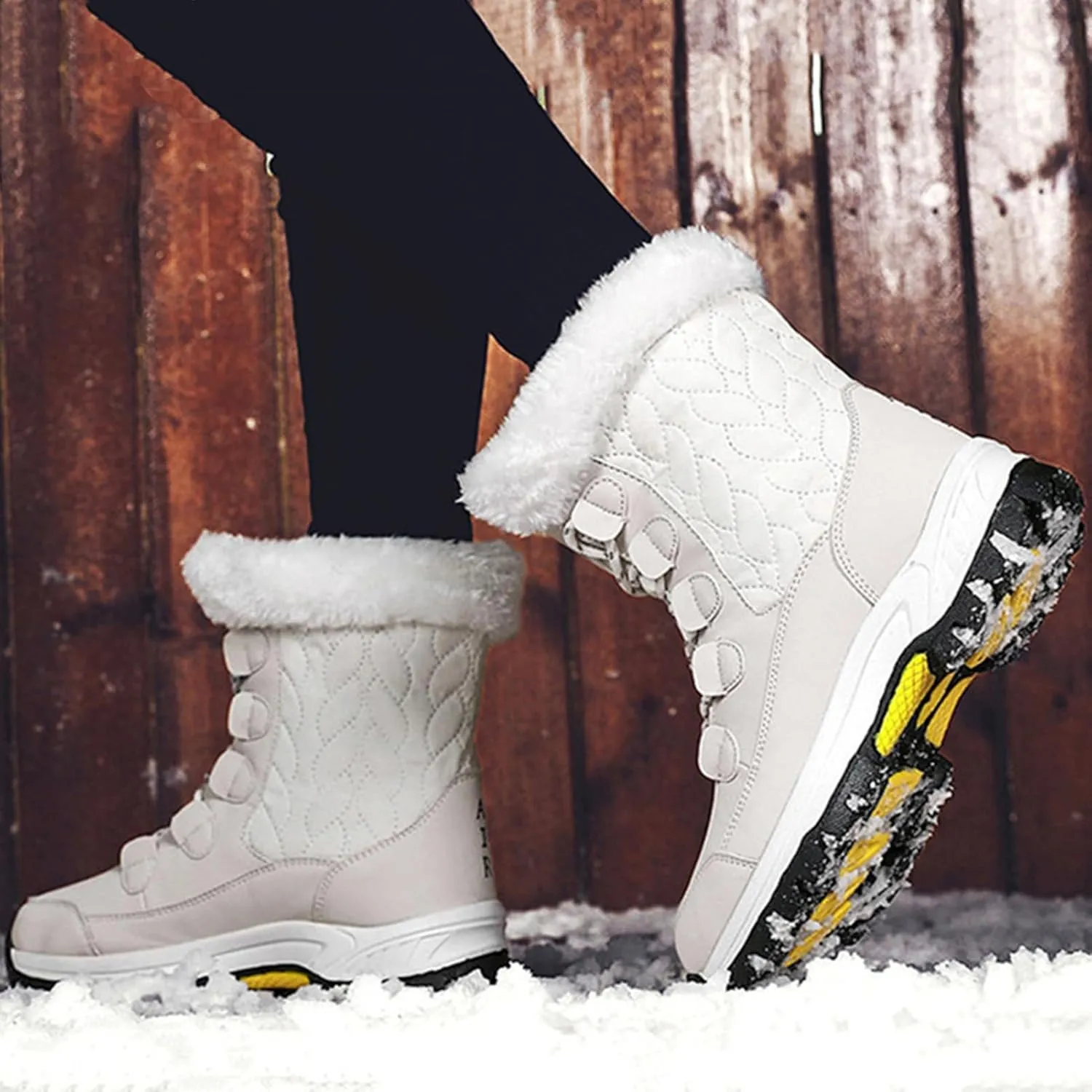 Womens Snow Boots Waterproof,Casual Cold-Weather Warm Winter Sneakers for Women,Comfortable Camping Fur Lined Winter Hiking Boots Women,Non-Slip Rubber Outsole