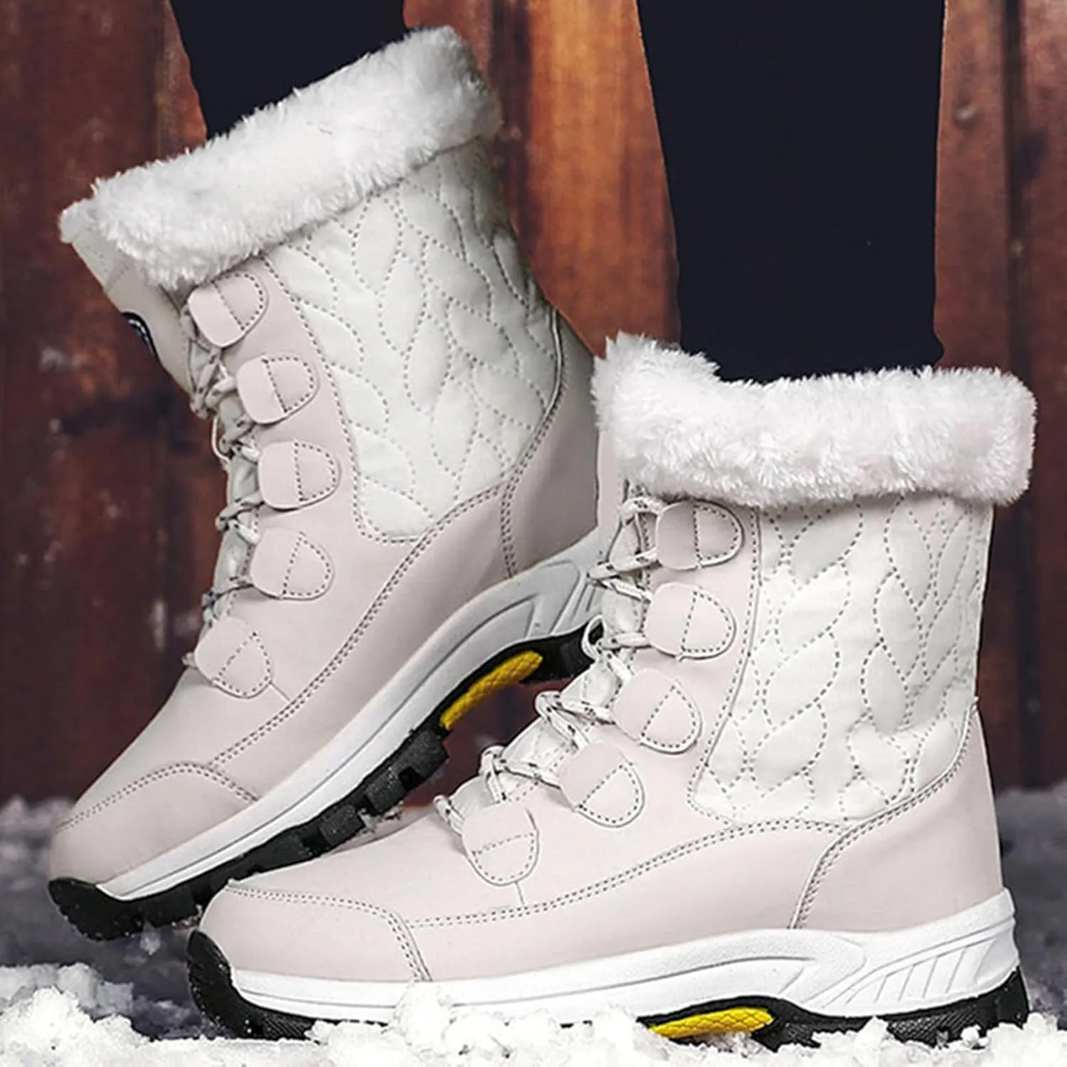 Womens Snow Boots Waterproof,Casual Cold-Weather Warm Winter Sneakers for Women,Comfortable Camping Fur Lined Winter Hiking Boots Women,Non-Slip Rubber Outsole
