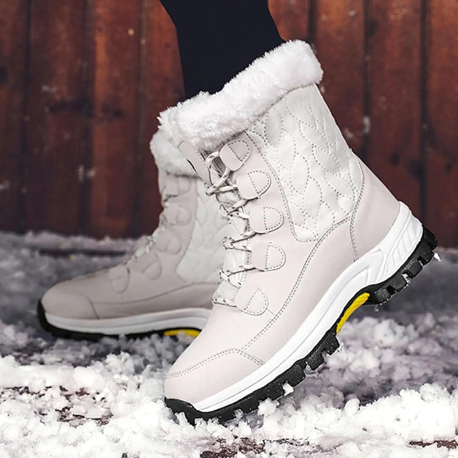 Womens Snow Boots Waterproof,Casual Cold-Weather Warm Winter Sneakers for Women,Comfortable Camping Fur Lined Winter Hiking Boots Women,Non-Slip Rubber Outsole