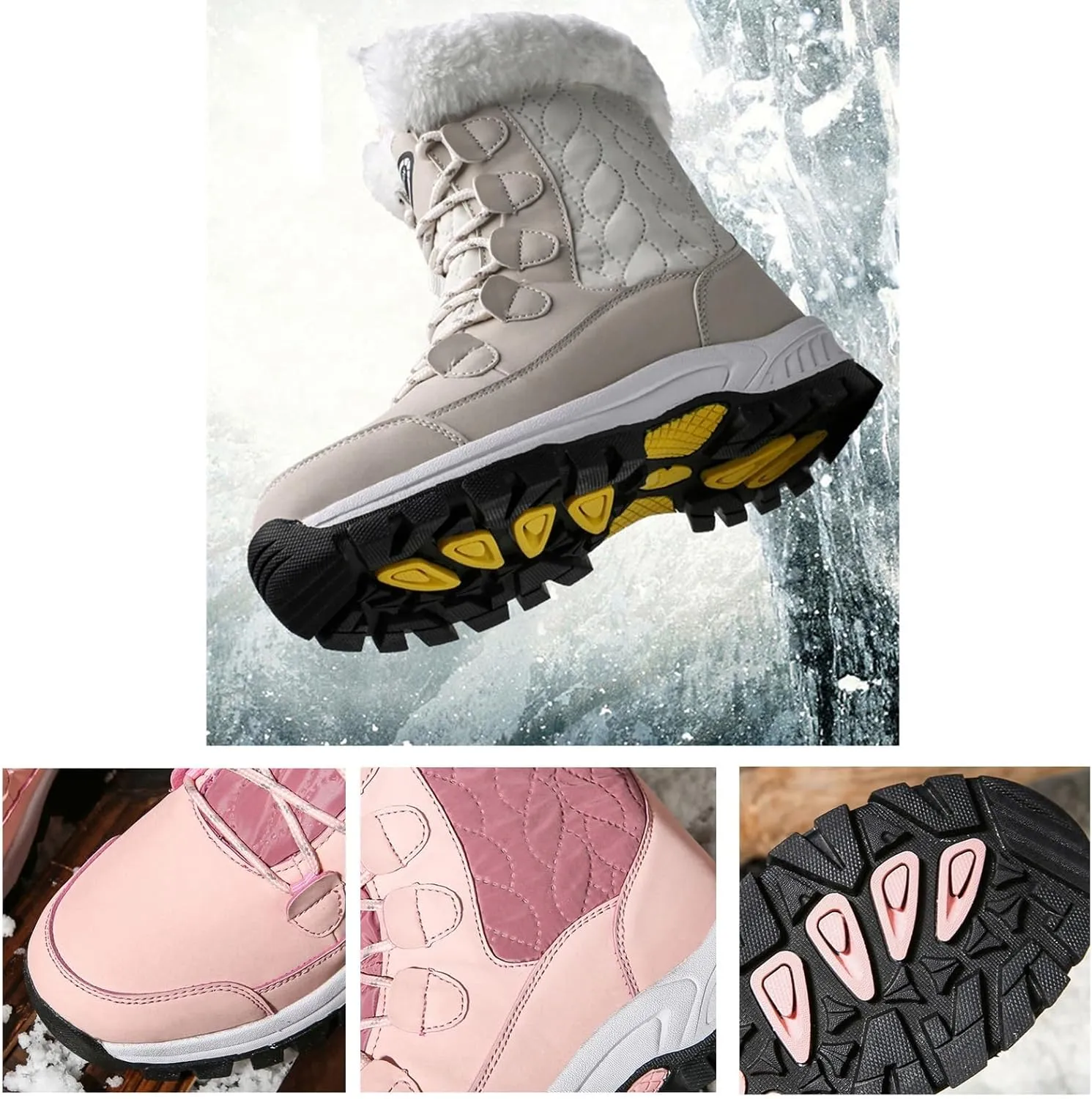 Womens Snow Boots Waterproof,Casual Cold-Weather Warm Winter Sneakers for Women,Comfortable Camping Fur Lined Winter Hiking Boots Women,Non-Slip Rubber Outsole