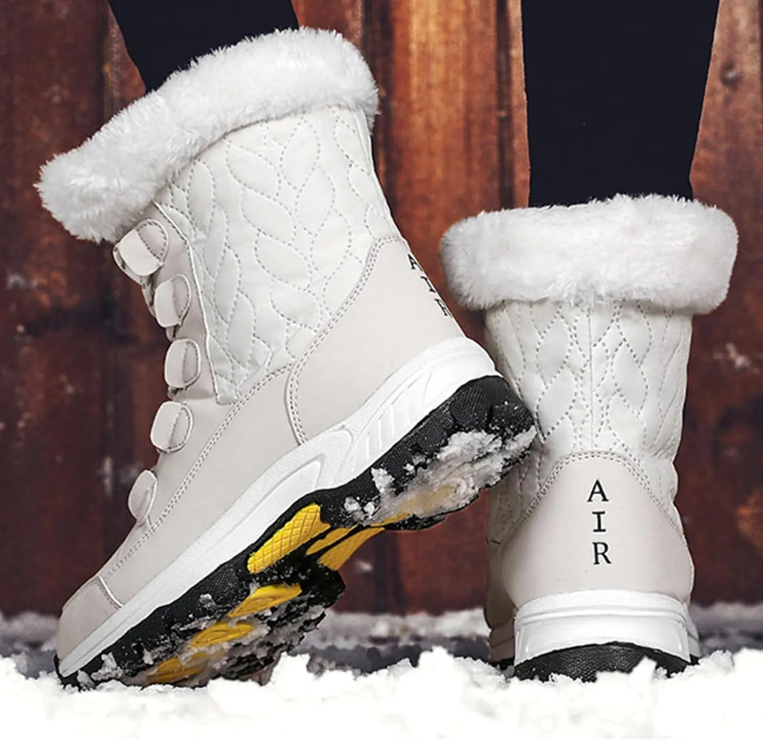 Womens Snow Boots Waterproof,Casual Cold-Weather Warm Winter Sneakers for Women,Comfortable Camping Fur Lined Winter Hiking Boots Women,Non-Slip Rubber Outsole