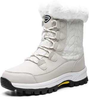 Womens Snow Boots Waterproof,Casual Cold-Weather Warm Winter Sneakers for Women,Comfortable Camping Fur Lined Winter Hiking Boots Women,Non-Slip Rubber Outsole