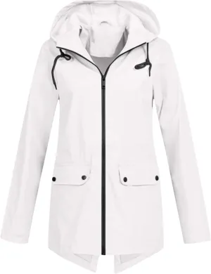 Women's Waterproof Windbreaker Long Rain Jacket with Hood Raincoats Lightweight Hooded Raincoat for Hiking Travel Outdoor
