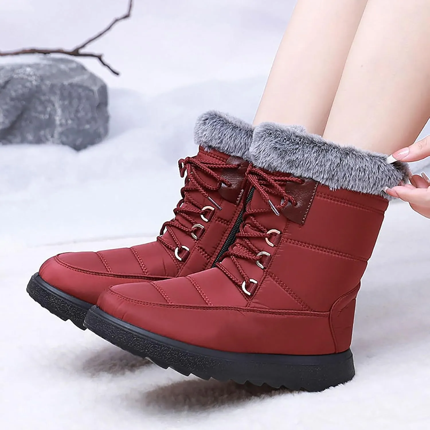 Women's Winter Boots Wide Width Leather Ankle Boots for Women Low Heel for Winter Womens Boots Winter Snow Shoes for Women Snow Boots Women Wide of Today