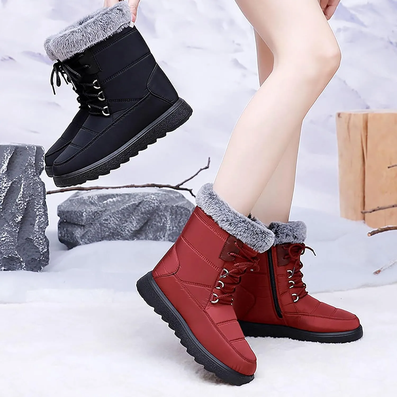 Women's Winter Boots Wide Width Leather Ankle Boots for Women Low Heel for Winter Womens Boots Winter Snow Shoes for Women Snow Boots Women Wide of Today