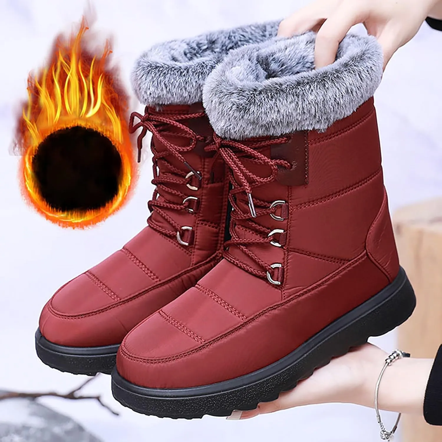 Women's Winter Boots Wide Width Leather Ankle Boots for Women Low Heel for Winter Womens Boots Winter Snow Shoes for Women Snow Boots Women Wide of Today
